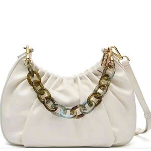 NWT LDT ZOE leather hobo large Elegant White Shoulder Bag with Chain Detail